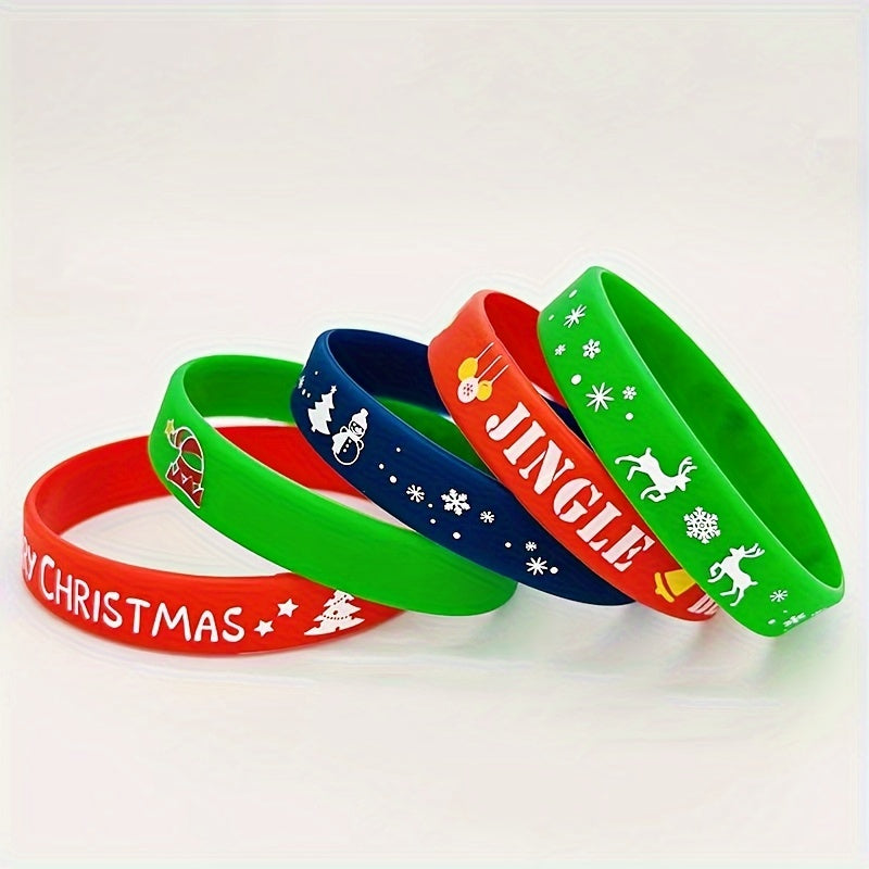Christmas Silicone Wristbands Pack Bracelets Holiday Party Favors Bulk