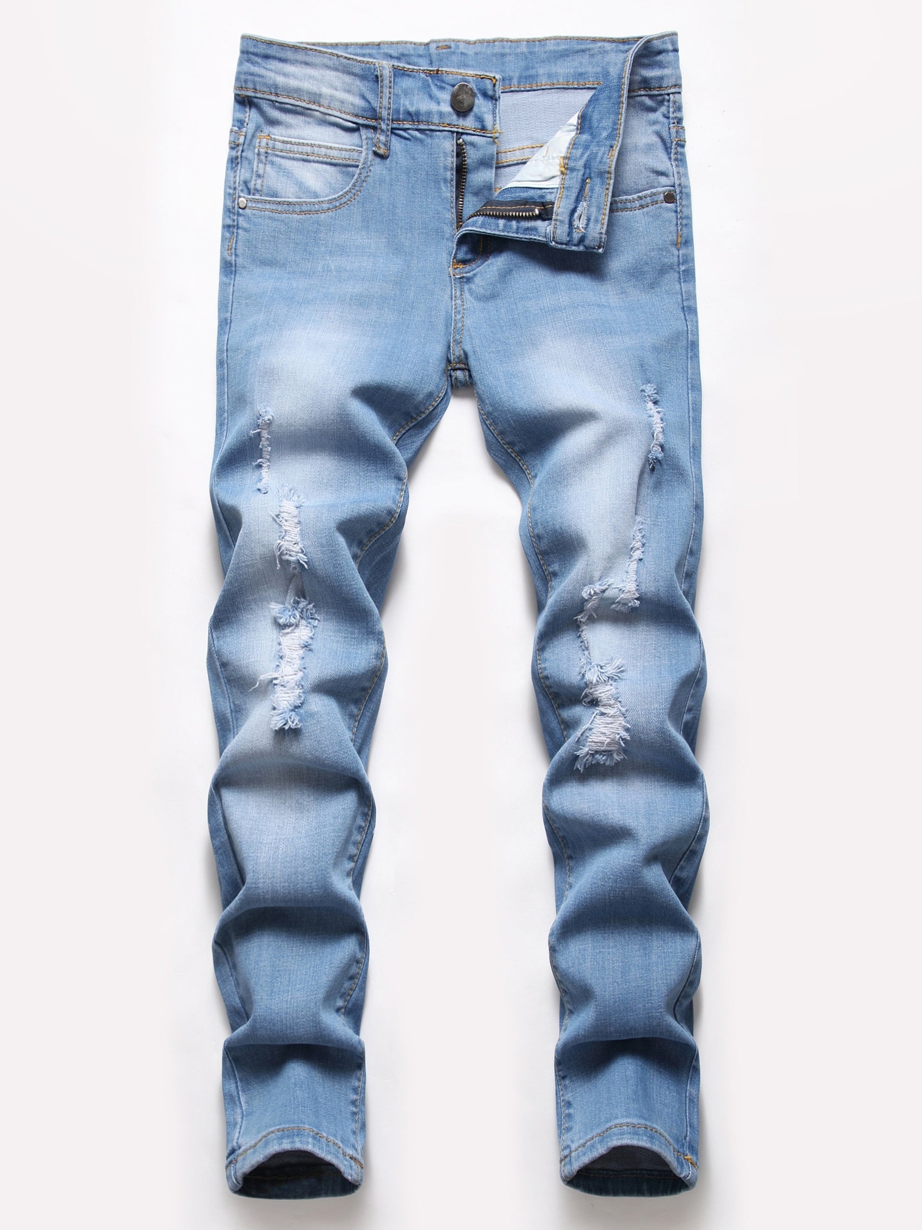 Boys Ripped Denim Jeans Long Straight Pants