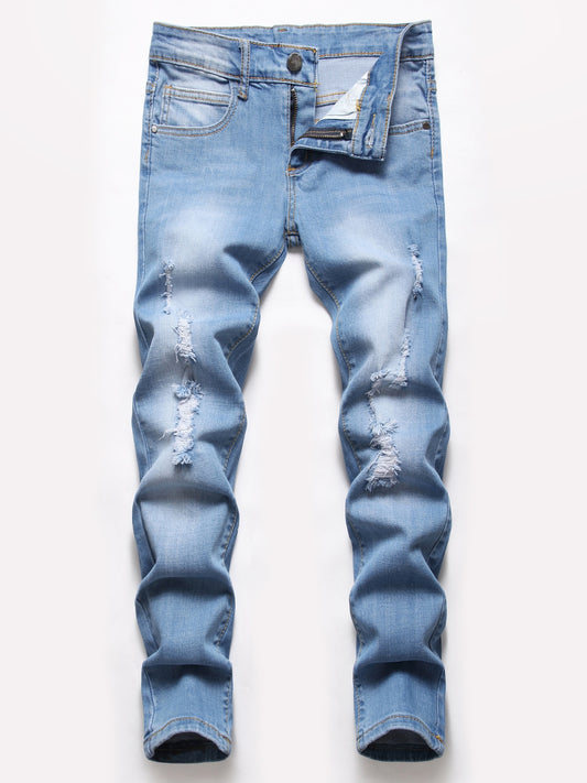 Boys Ripped Denim Jeans Long Straight Pants