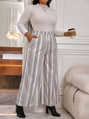 Striped Pattern Wide Leg Boho Pants Plus Size