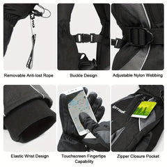 Neoprene Padded Touch Screen Skiing Gloves TPU Waterproof Windproof