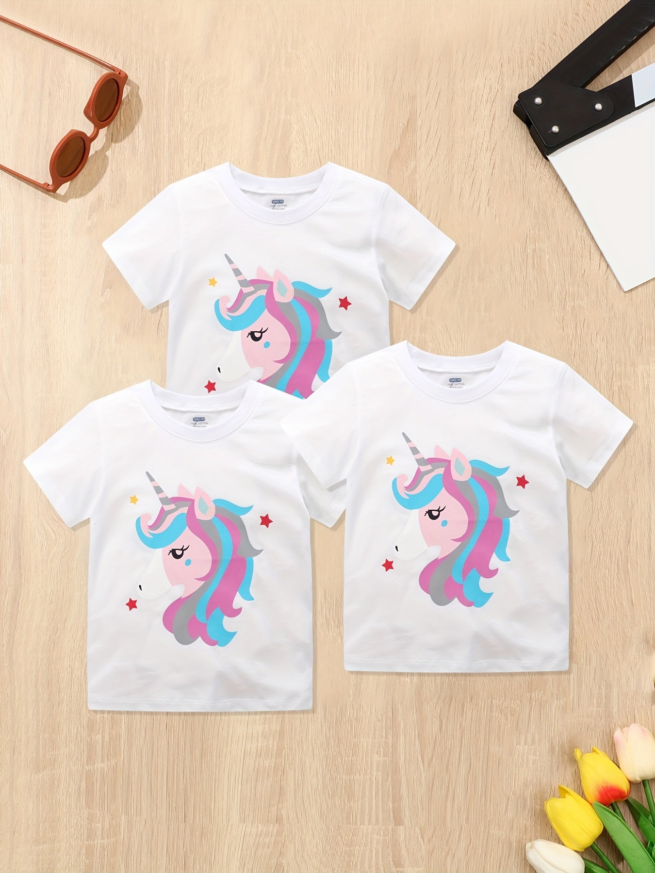 3pcs Pony Print Short Sleeve T shirt Set for Girls