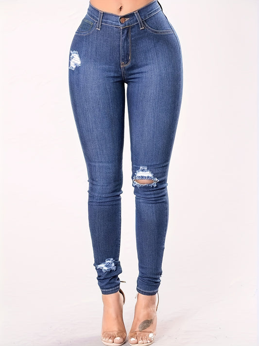  Ripped High Rise Skinny Jeans With Pockets
