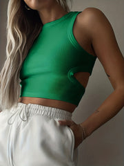 Cut Out Ribbed Crop Tank Top Y2K Sexy Sleeveless Crew Neck