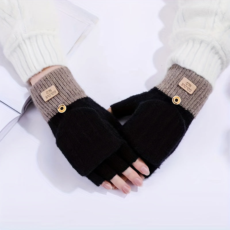 Half Finger Flip Warm Gloves Cold Proof Knitted Mittens Christmas Gift