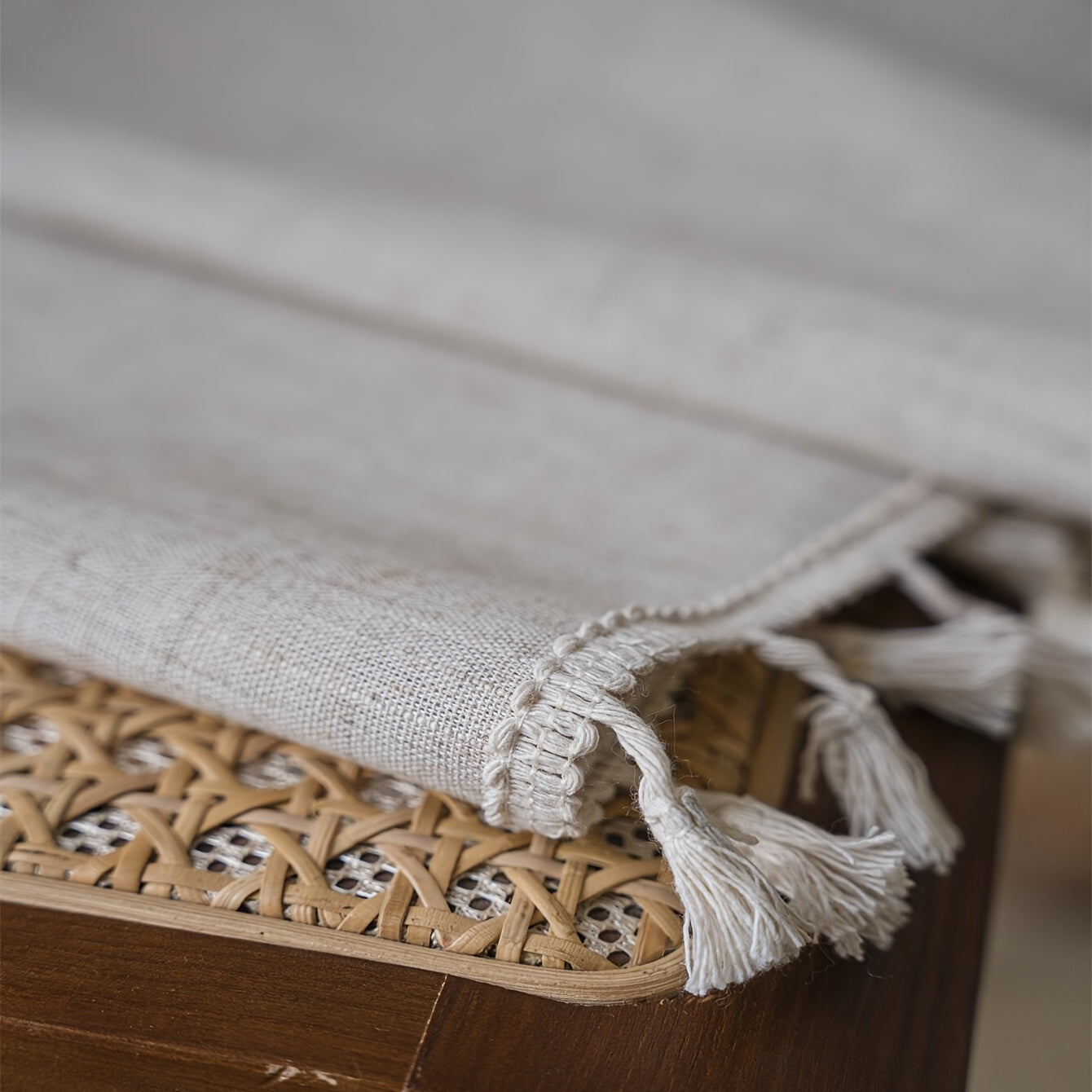 Boho Pure Linen Crochet Semi Blackout Curtain American Farmhouse Style