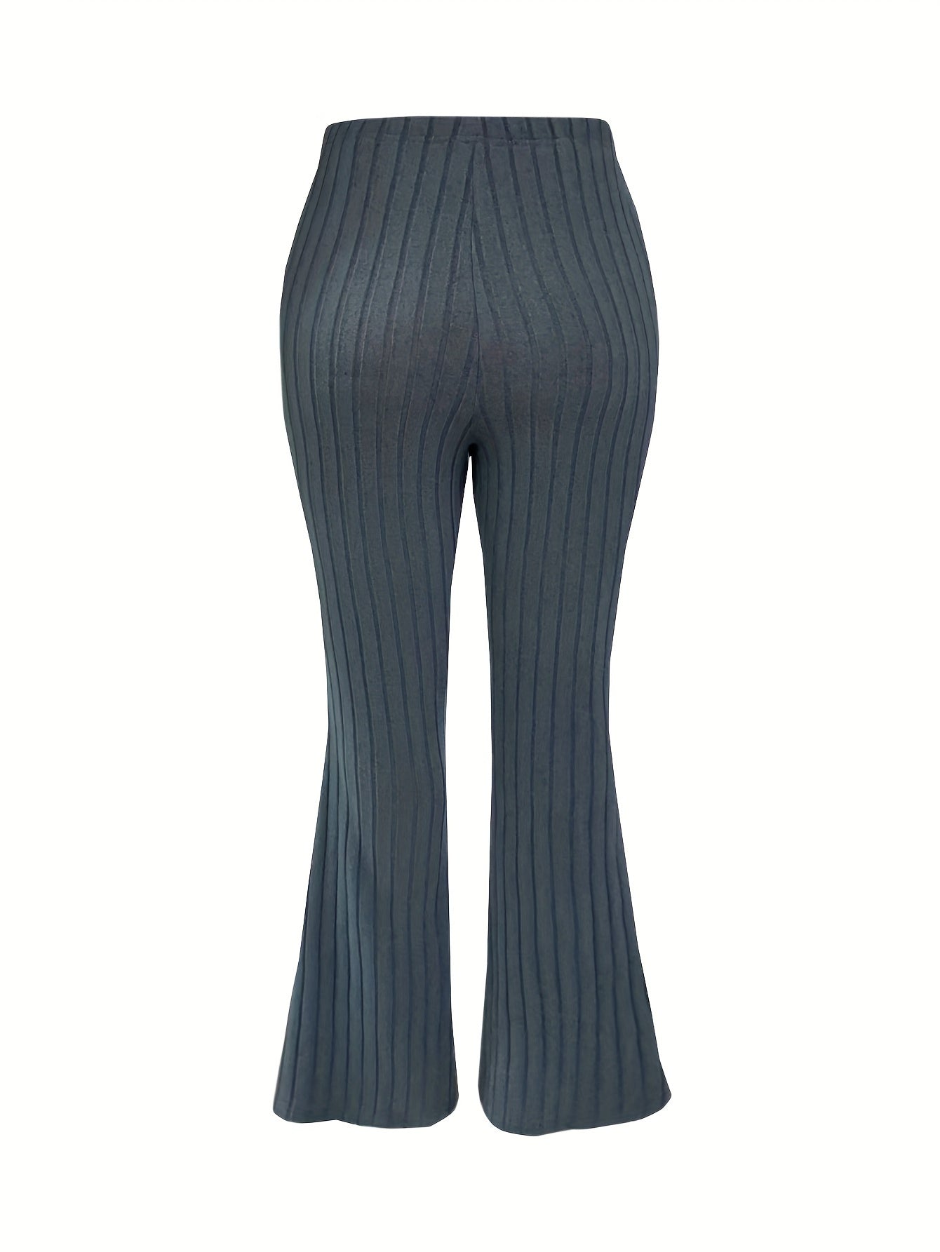  Ribbed High Rise Flared Leg Trousers