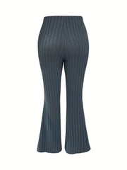  Ribbed High Rise Flared Leg Trousers