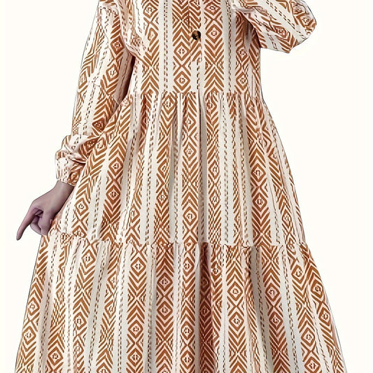  Geometric Print Smock Shirt Dress