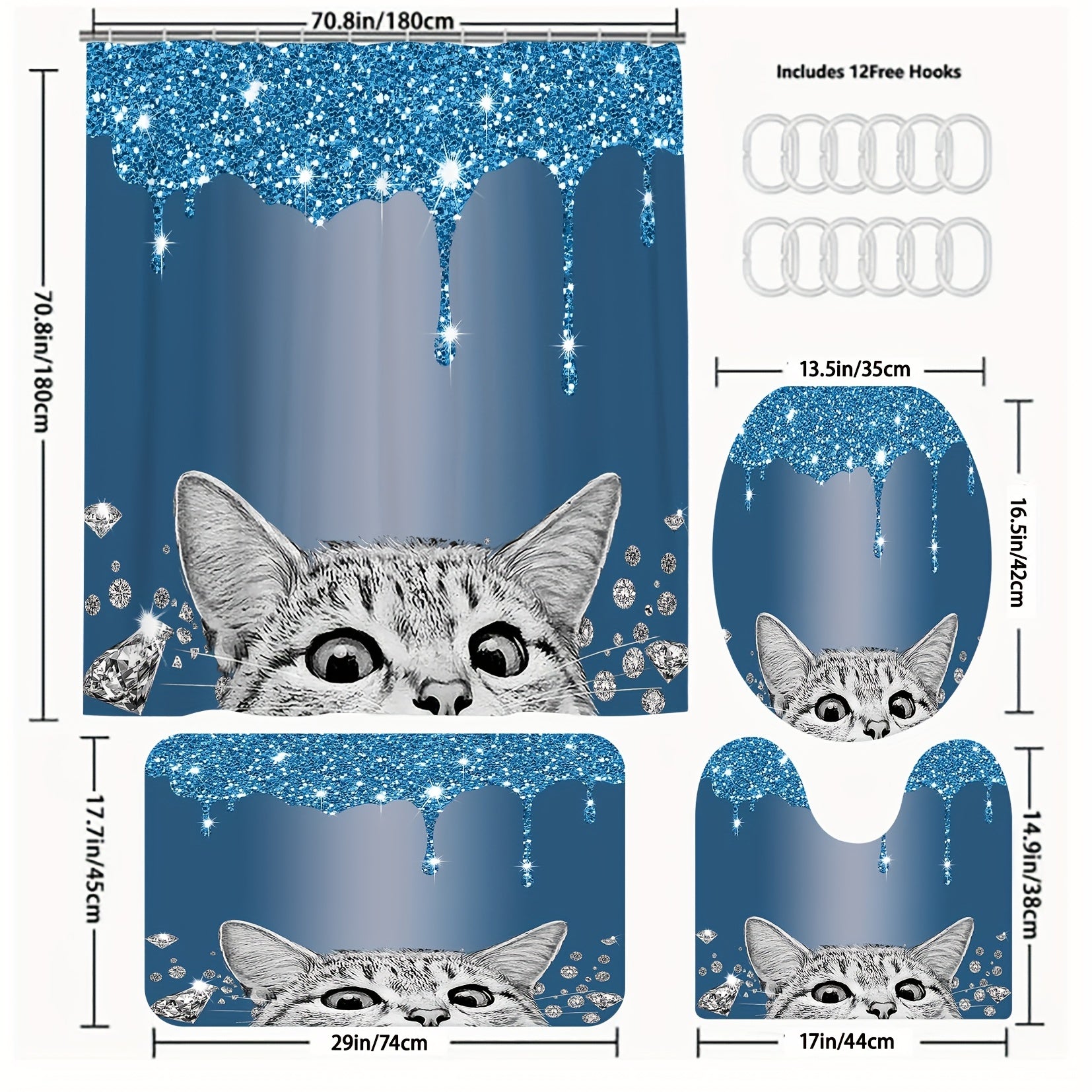 4pcs Cat Shower Curtain Set with Bathroom Decor