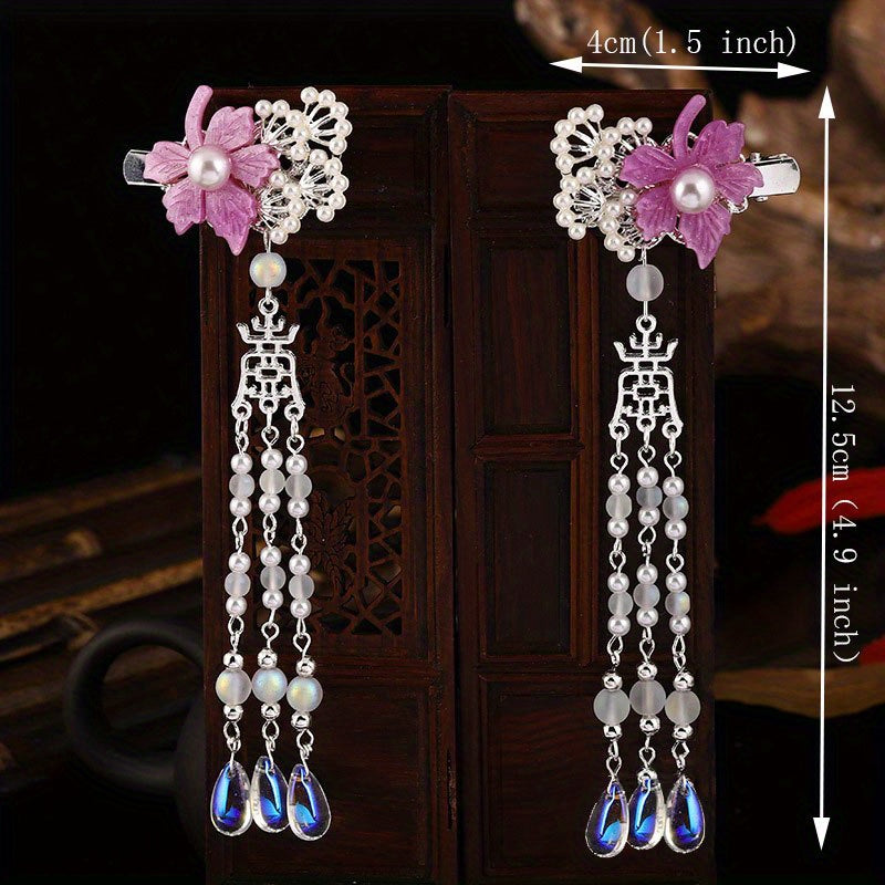 Maple Leaf Hair Clip Faux Pearl Beaded Pendant Ancient Costume Accessory