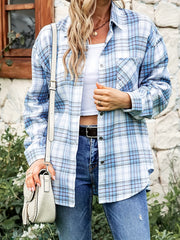 Plaid Button Front Pocket Shirt Long Sleeve Casual Shirt