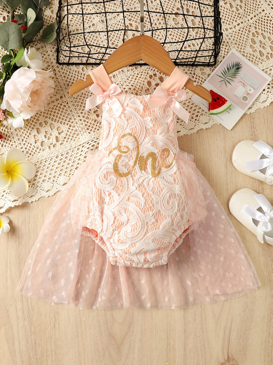 Baby Girls Lace Bowknot Mesh Onesie Dress Clothes