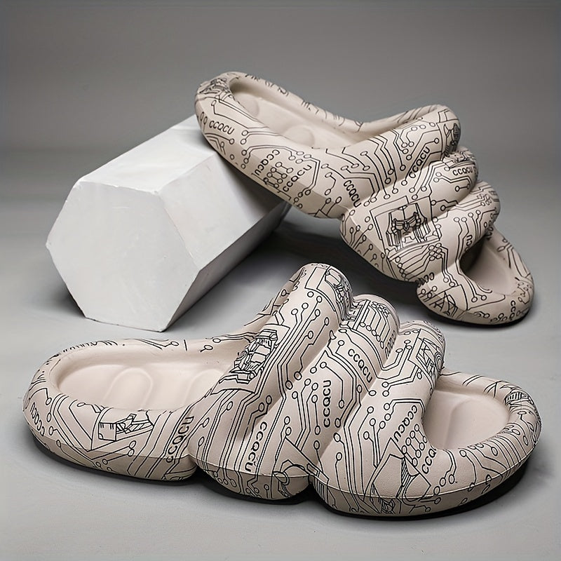 Men's Graffiti Print Non Slip Platform Slides Comfortable Cloud Slides