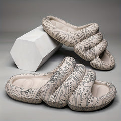 Men's Graffiti Print Non Slip Platform Slides Comfortable Cloud Slides