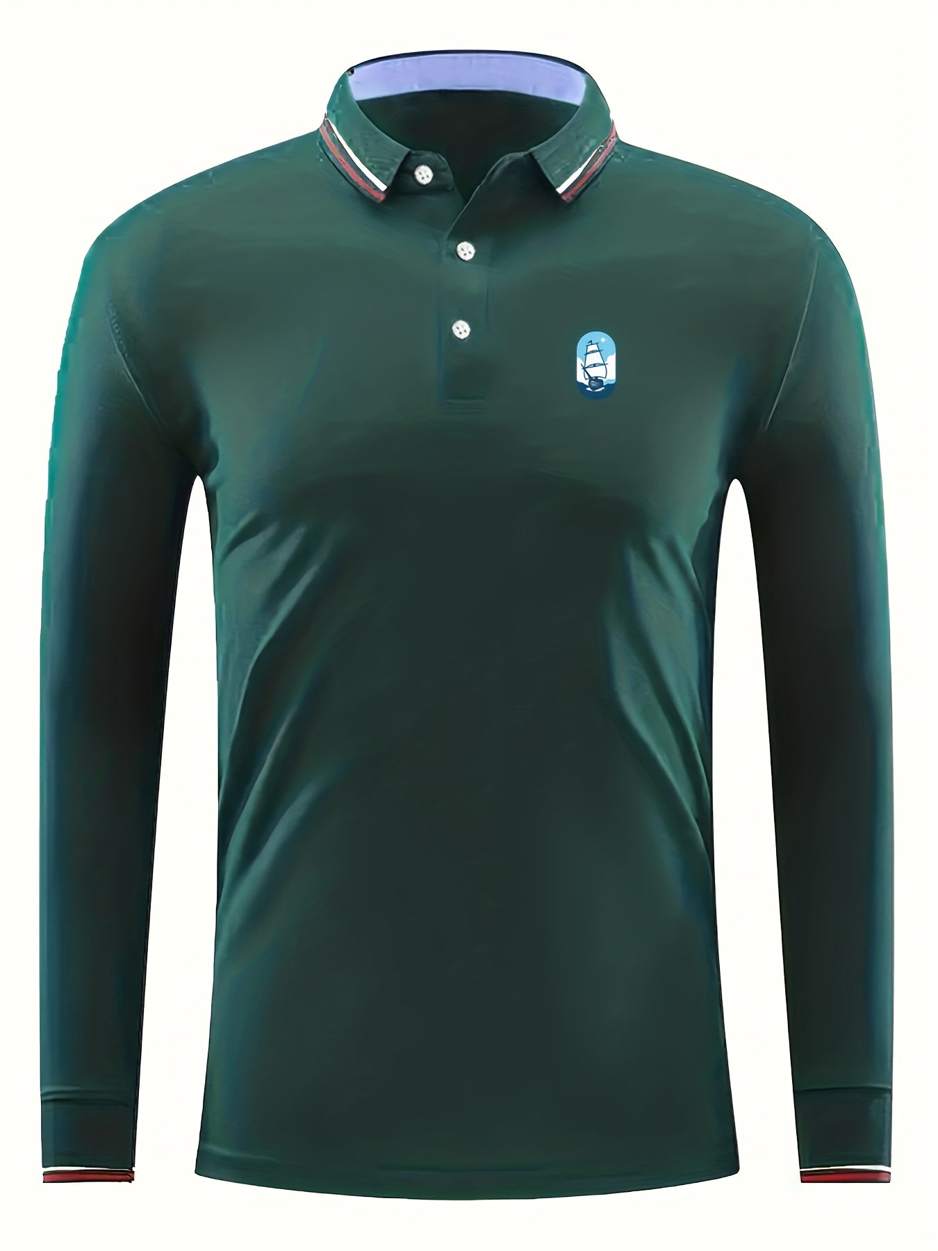Sailboat Print Men's Lightweight Long Sleeve Polo Shirt