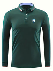 Sailboat Print Men's Lightweight Long Sleeve Polo Shirt