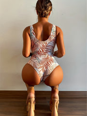 Leaf Print Tie Side One Piece Swimsuit