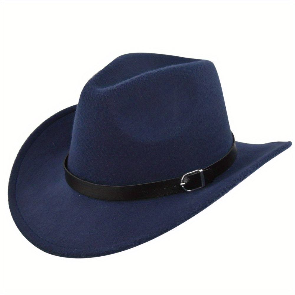 Vintage Cowboy Hat Classic Rolled Brim Fedora Cap Solid Felt Hat