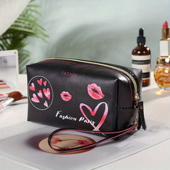 Heart & Striped Makeup Bag Lip Graphic Cosmetic Pouch Travel Toiletry Storage