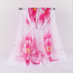 Vintage Flower Print Chiffon Scarf Hijab Double Thin Breathable Shawl