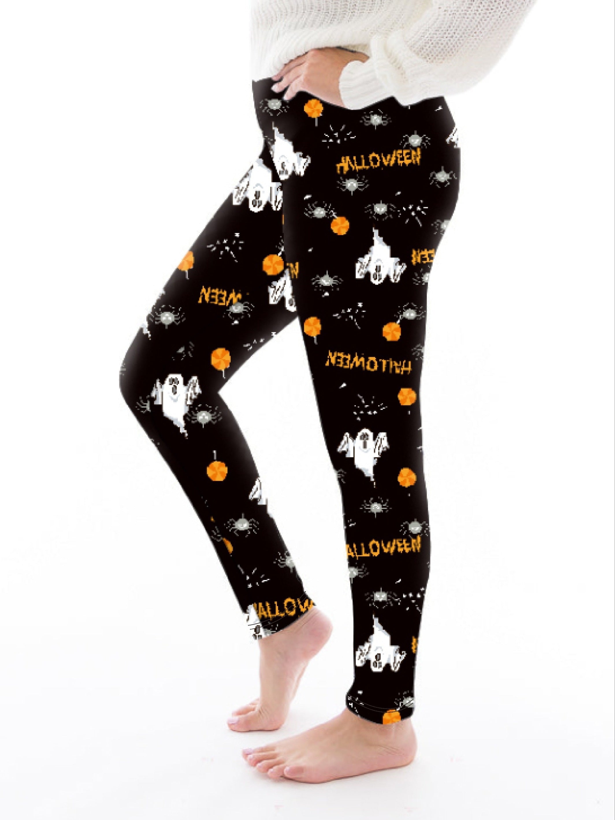  Allover Ghost & Slogan Print High Rise Leggings