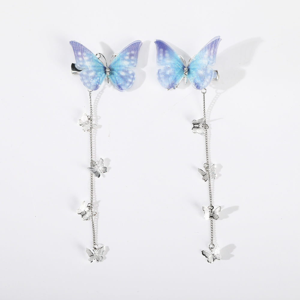 Glitter Butterfly Hair Clips Fabric Barrettes Tassel Hairpin