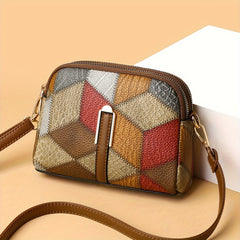 Colorblock Crossbody Bag with Rhombus Print Shoulder Purse