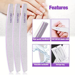 Manicure Tool File Buffers for Acrylic Nails 100/180 Grits, Double Sided Files