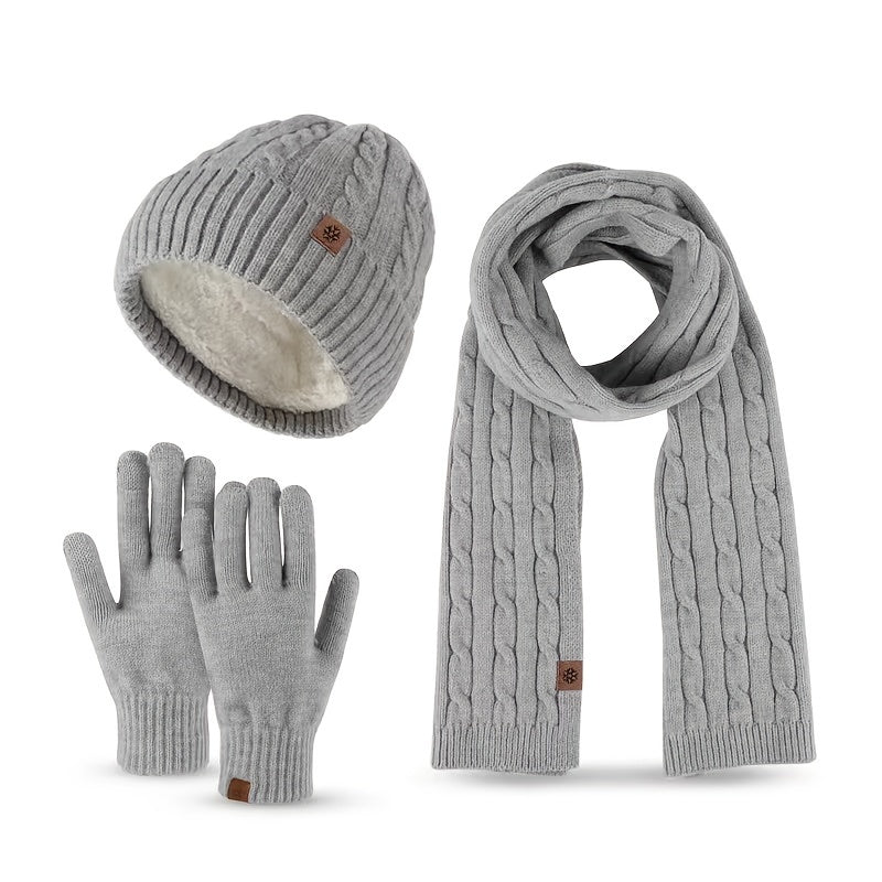 Alpaca Fleece Knitted Hat Scarf Gloves Set for Men Women