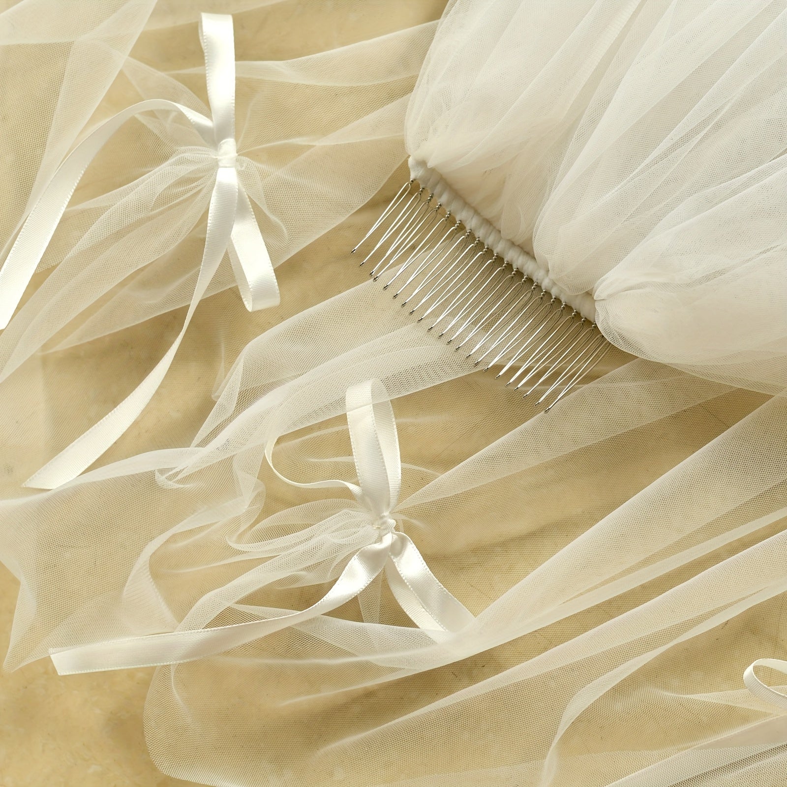 V-Shaped Bridal Veil with Ruffled Edges & Tulle Overlay