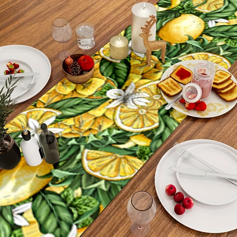 Summer Lemon Pattern Table Runner Farmhouse Linen for Party Wedding