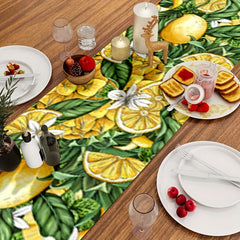 Summer Lemon Pattern Table Runner Farmhouse Linen for Party Wedding