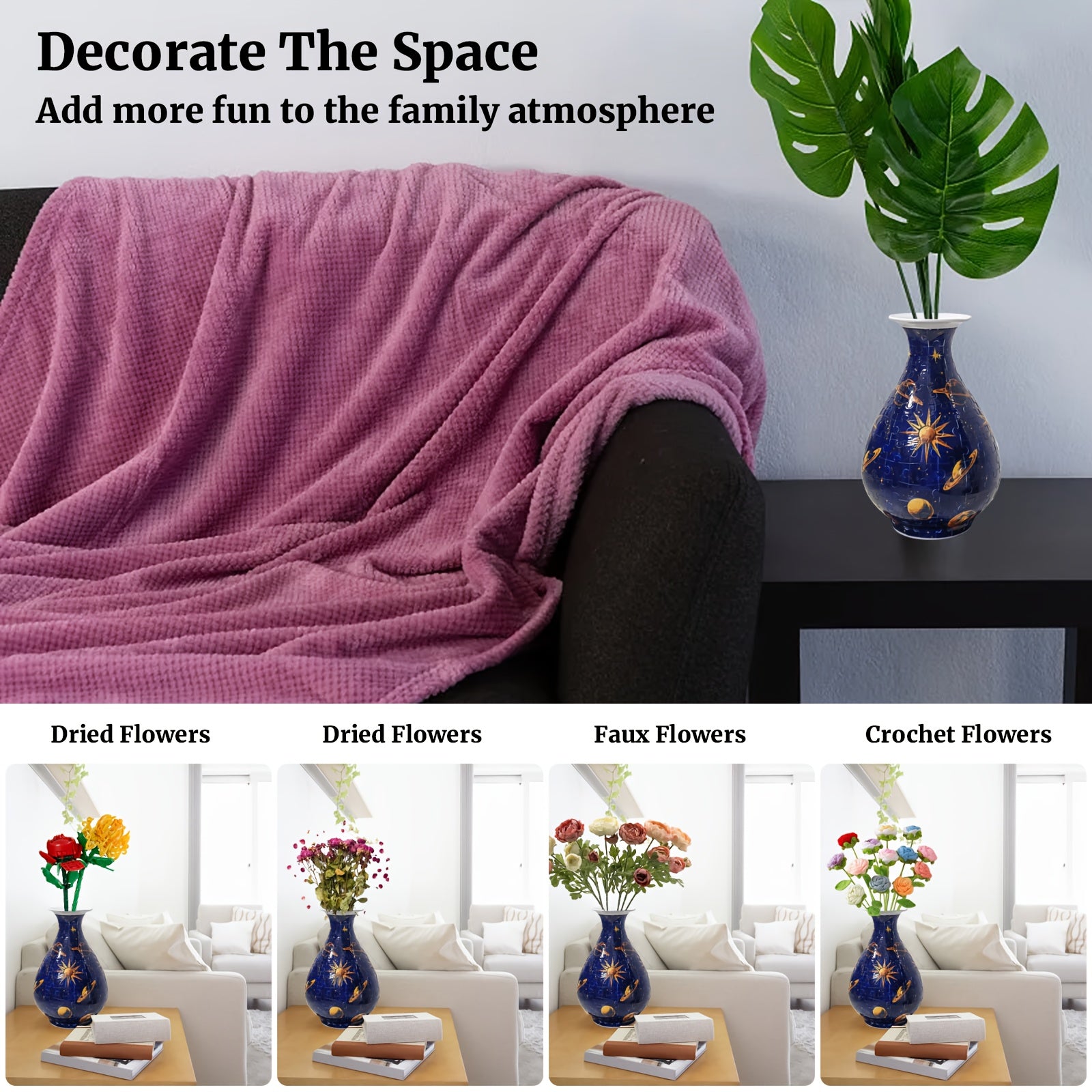 Golden Marble Pattern 3D Jigsaw Puzzle Vase for Adults