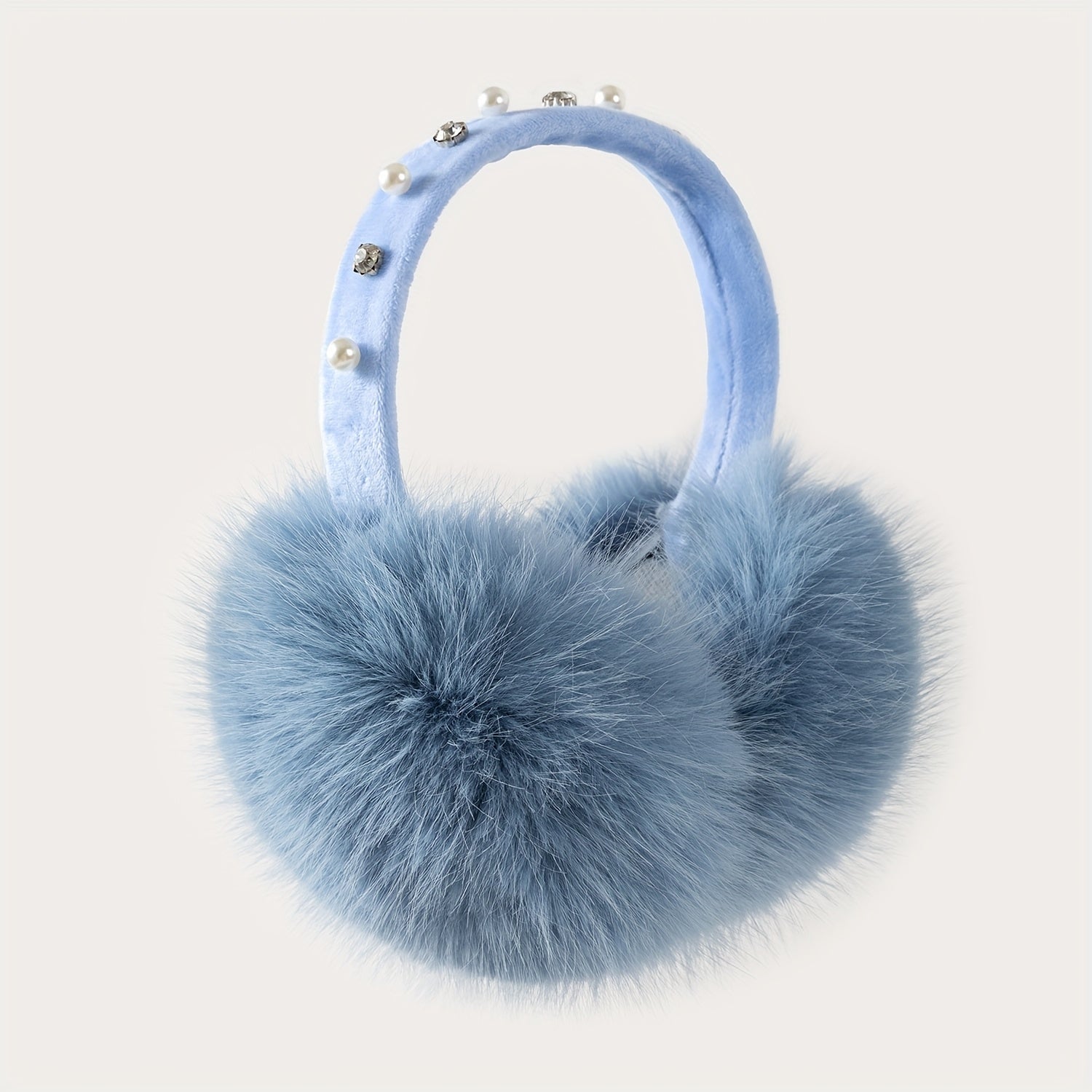 Women's Rhinestone Foldable Fox Fur Ear Muffs