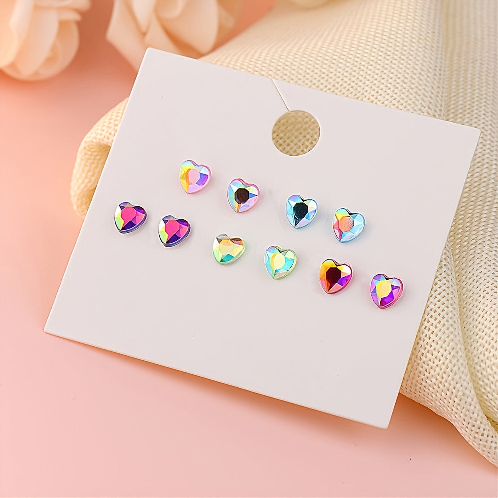 Heart Shaped Stud Earrings Set Multicolor Women Girls