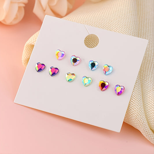 Heart Shaped Stud Earrings Set Multicolor Women Girls