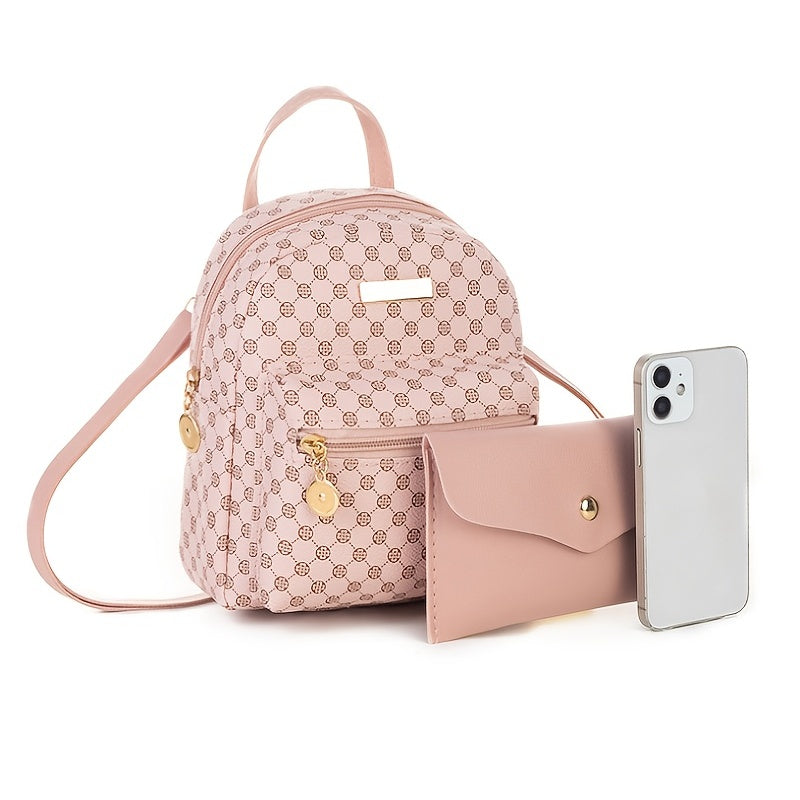 Women's Small Faux Leather Shoulder Bag Zipper Backpack