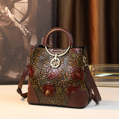 Vintage Flower Pattern Handbag Bucket Bag Women's Crossbody Purse
