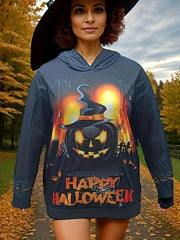  Halloween Sports Top Women's Plus Pumpkin & Spiderweb Print