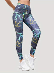 Flower & Leaf Print Leggings Butt Lifting Yoga Pants