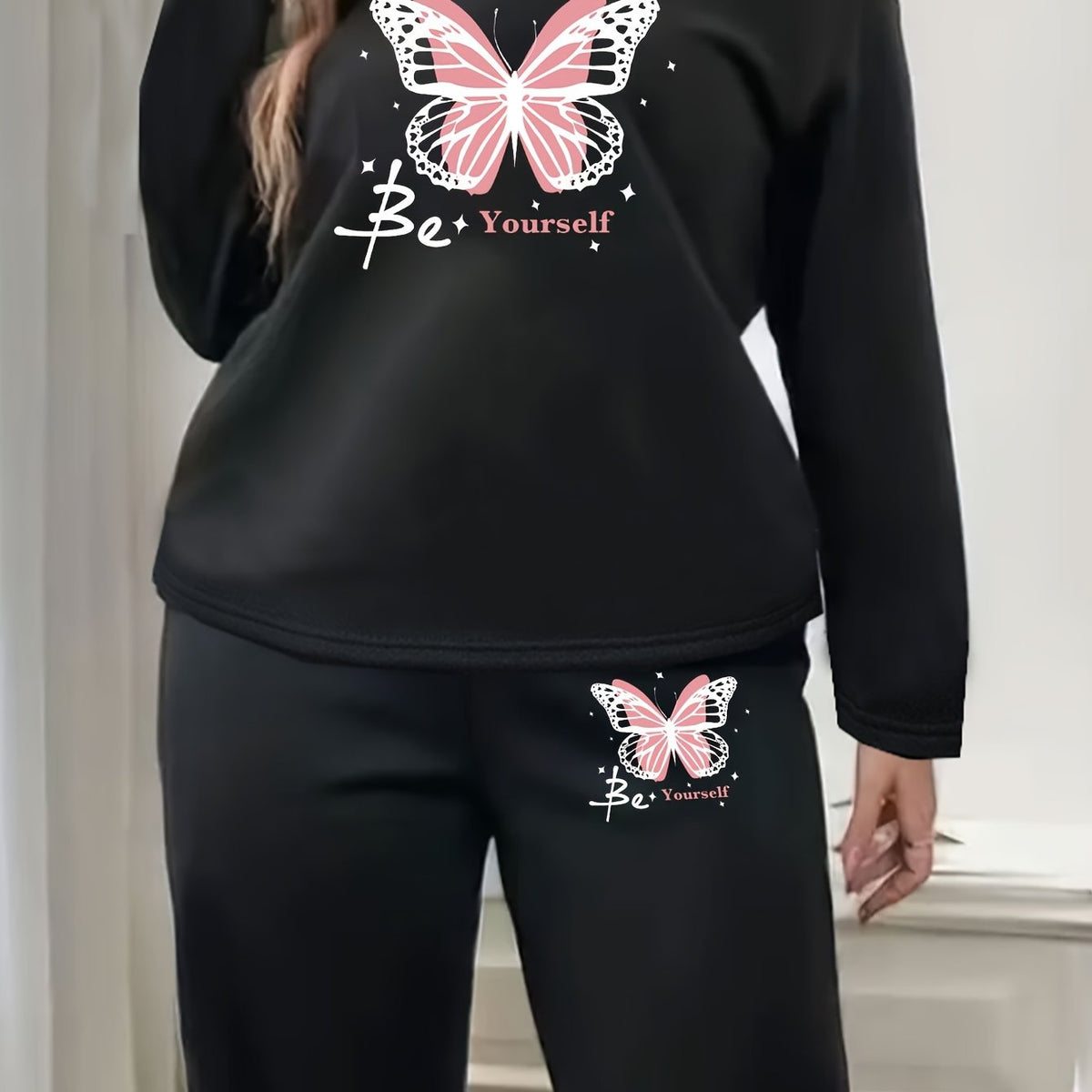  Butterfly Print Fleece Lounge Set