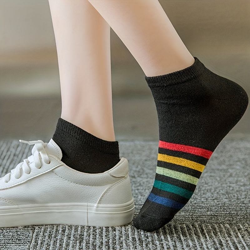 Rainbow Striped Socks Low Cut Sports Socks Women's Stockings
