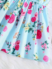 Toddler Girls Ruffle Trim Cold Shoulder Princess Dress Flowers Graphic