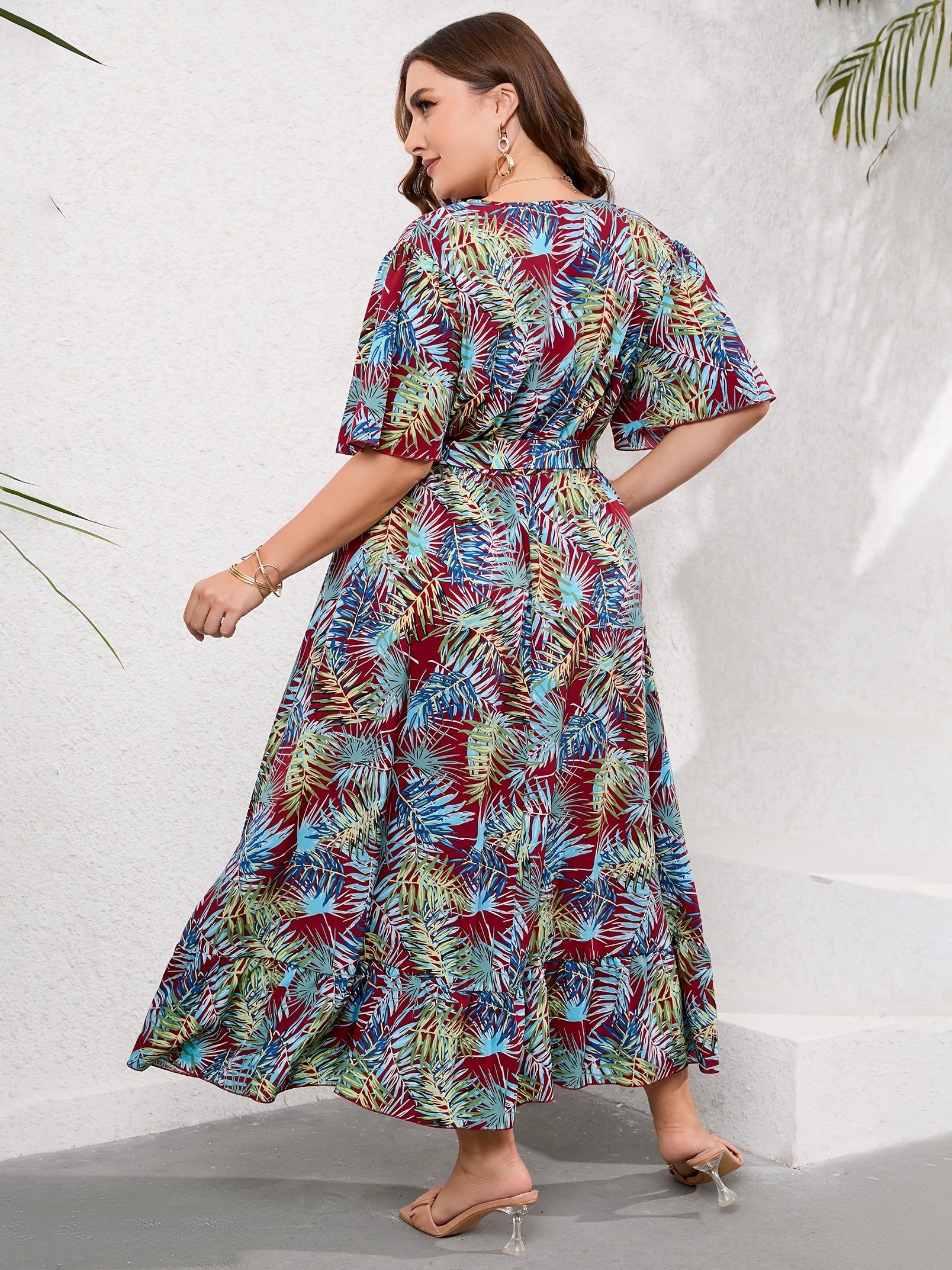  Tropical Print Maxi Wrap Dress With Belt