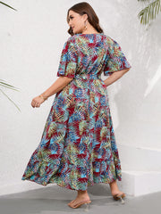  Tropical Print Maxi Wrap Dress With Belt