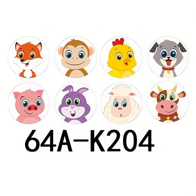 500 Animal Cartoon Stickers Roll, Self-adhesive Label, 8 Patterns