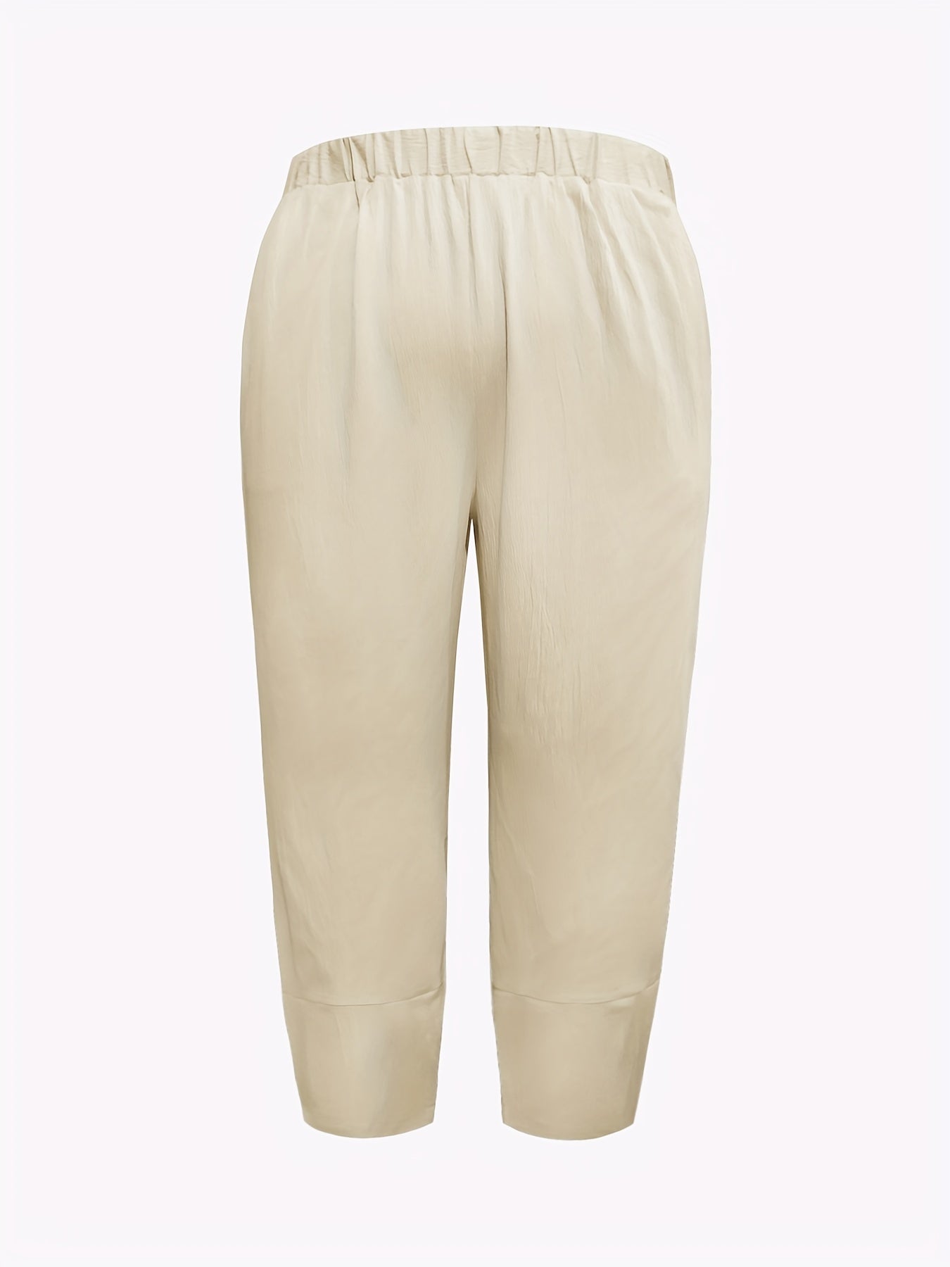  Solid Elastic Waist Cargo Pants