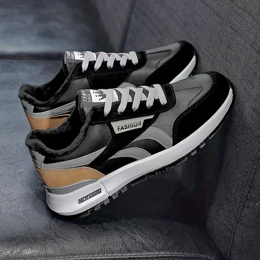 Women's Colorblock Flatform Sneakers Low Round Toe Velvet Warm Trainers