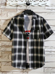 Plaid Print Men's Short Sleeve Shirt with Chest Pocket